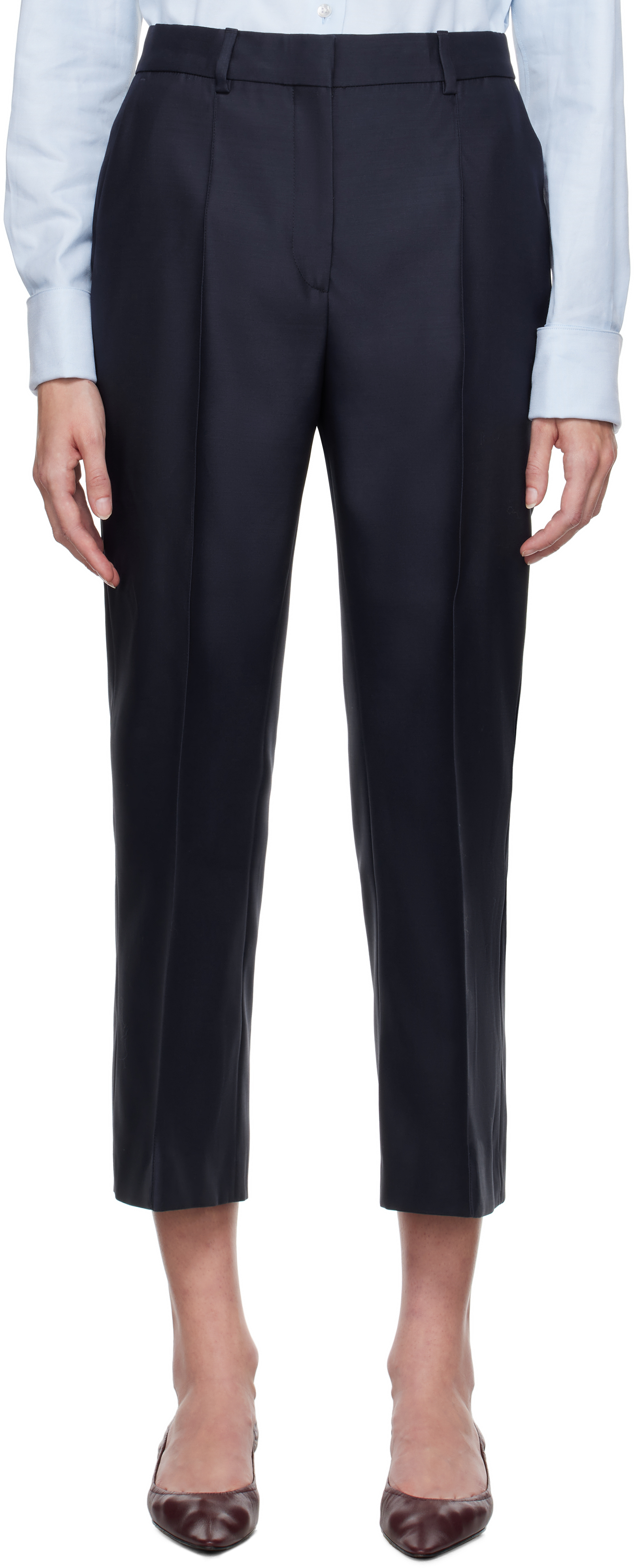 Navy Flared Cropped Trousers