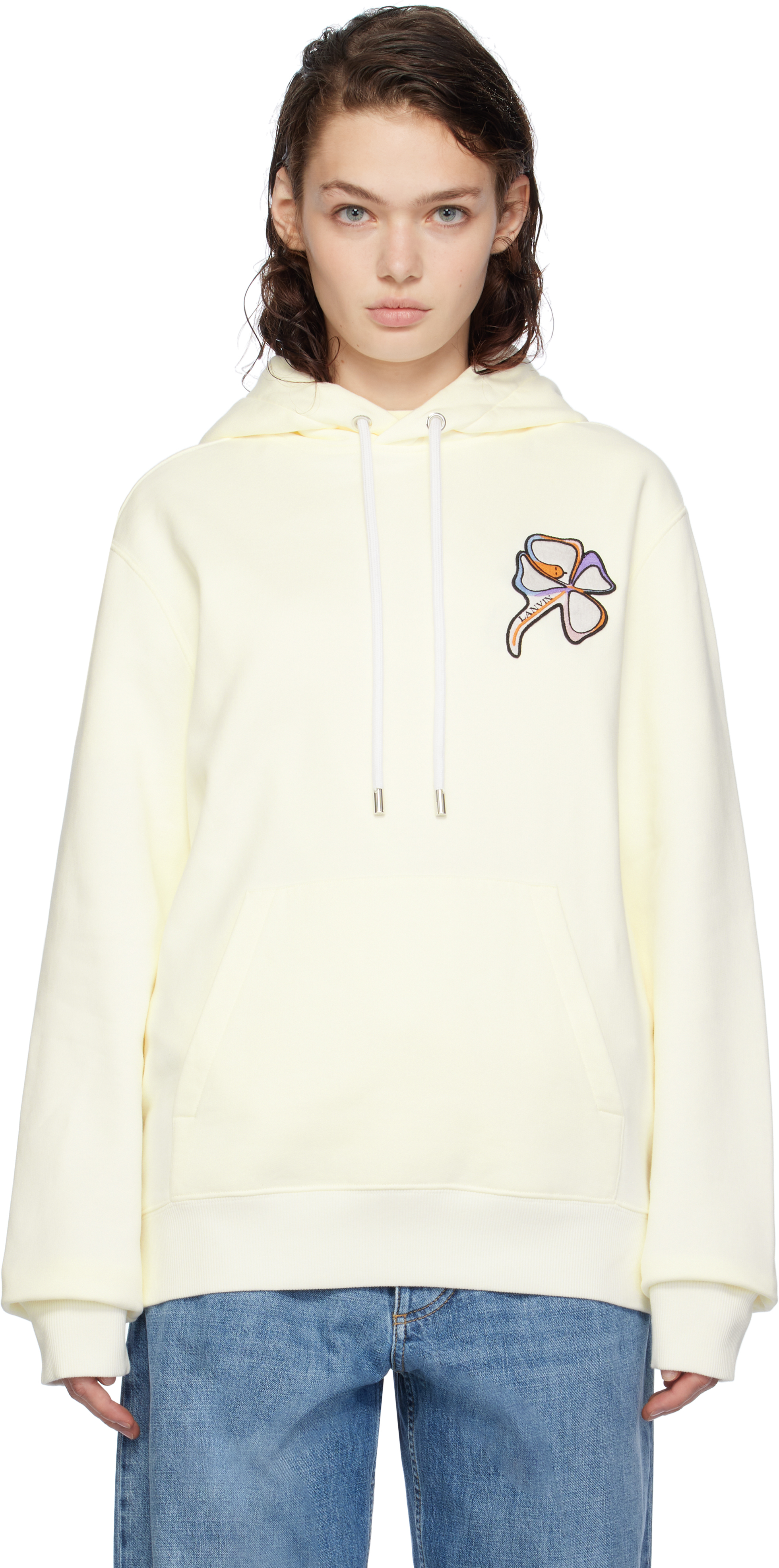 Shop Lanvin White Clover Snake Patch Hoodie In Enamel