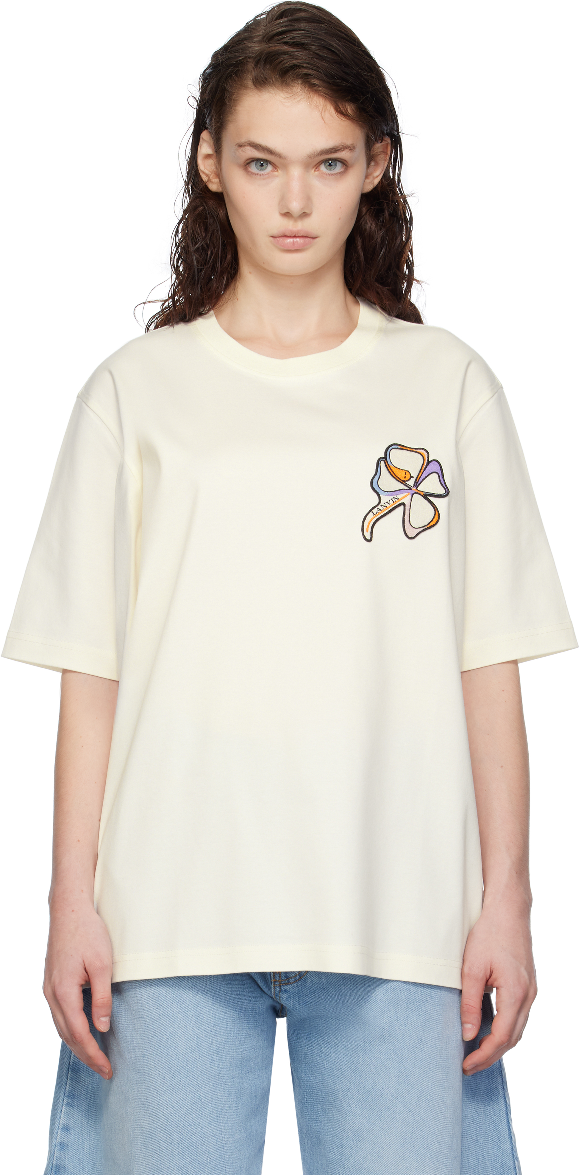 LANVIN WHITE CLOVER SNAKE PATCH T-SHIRT 