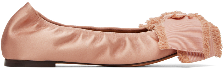 Lanvin Pink Satin Bow Ballerina Flats In 531 Blush