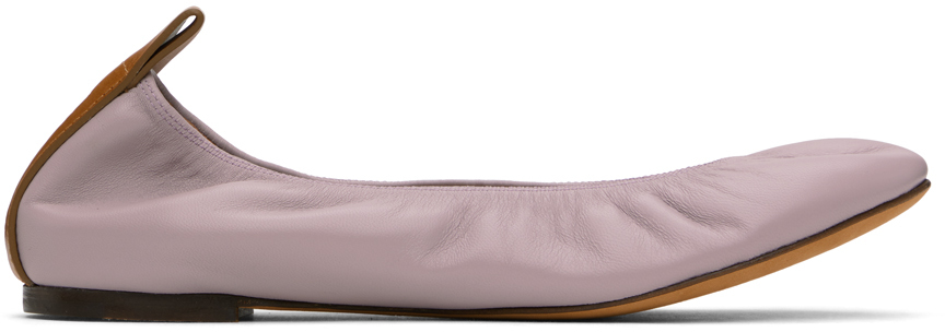 LANVIN PURPLE LEATHER BALLERINA FLATS 