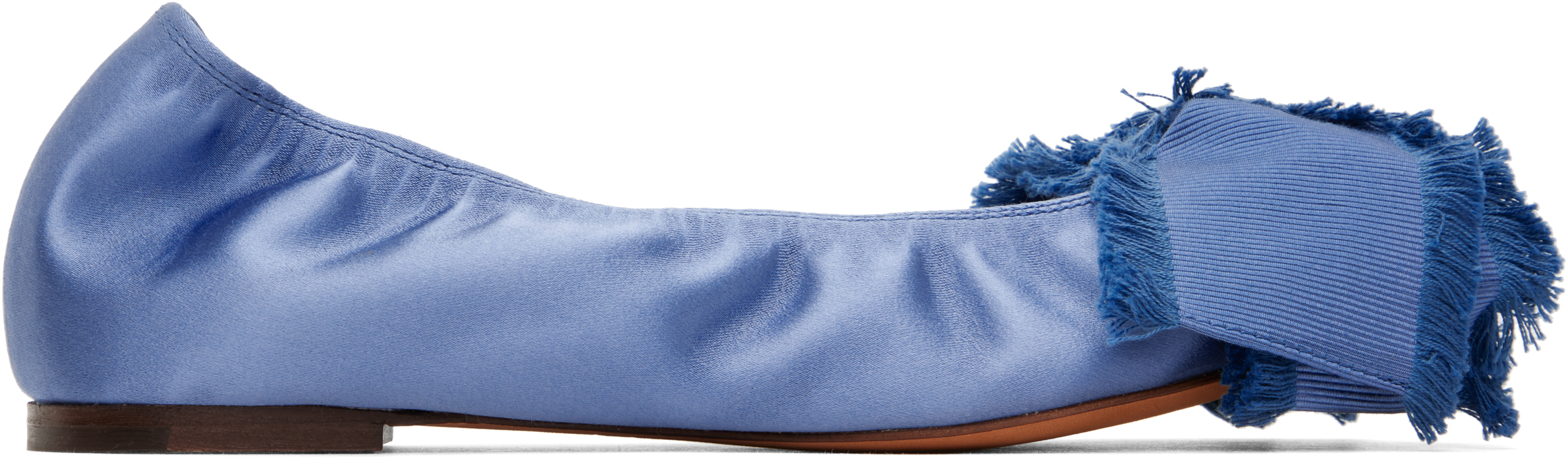 Lanvin Blue Satin Bow Ballerina Flats In  Blue