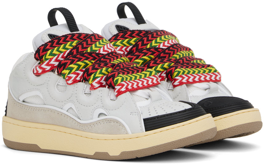 Lanvin Curb Sneakers In Leather And Suede With Multicolor Laces In 00 White