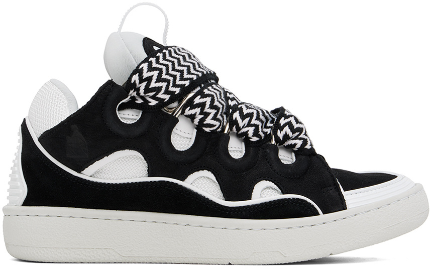 Black & White Leather Curb Sneakers by Lanvin on Sale