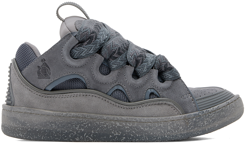 LANVIN GRAY LEATHER CURB SNEAKERS 