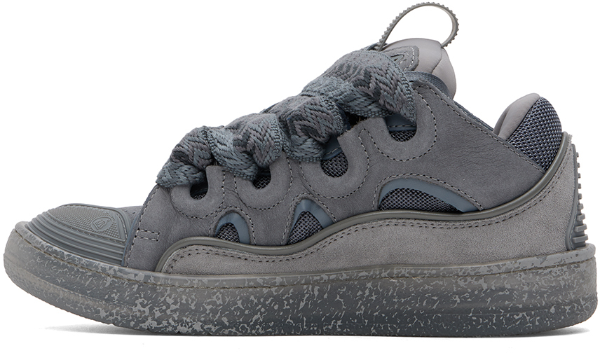 LANVIN GRAY LEATHER CURB SNEAKERS 