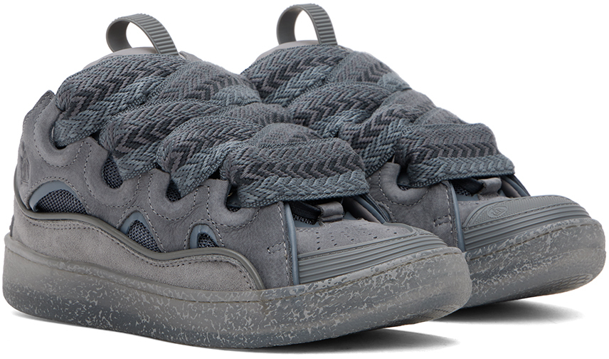 LANVIN GRAY LEATHER CURB SNEAKERS 