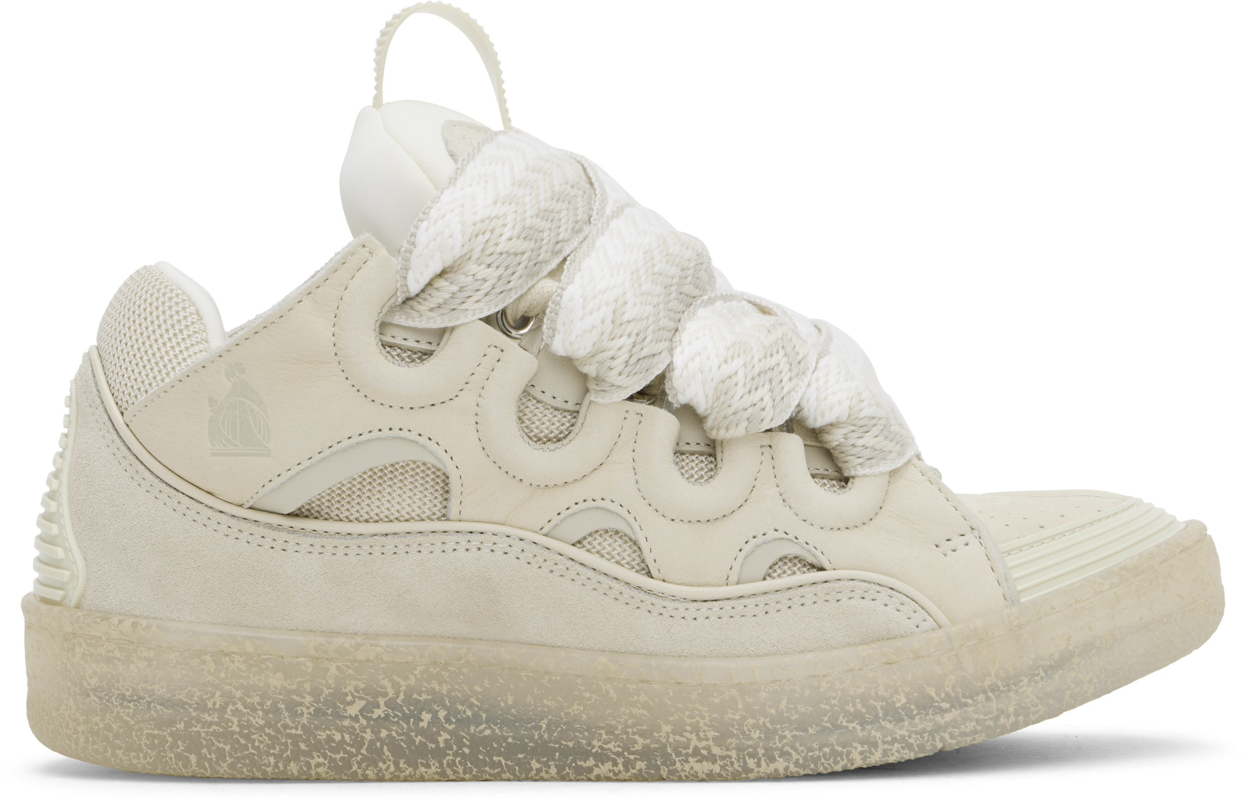 Shop Lanvin Off-white Leather Curb Sneakers