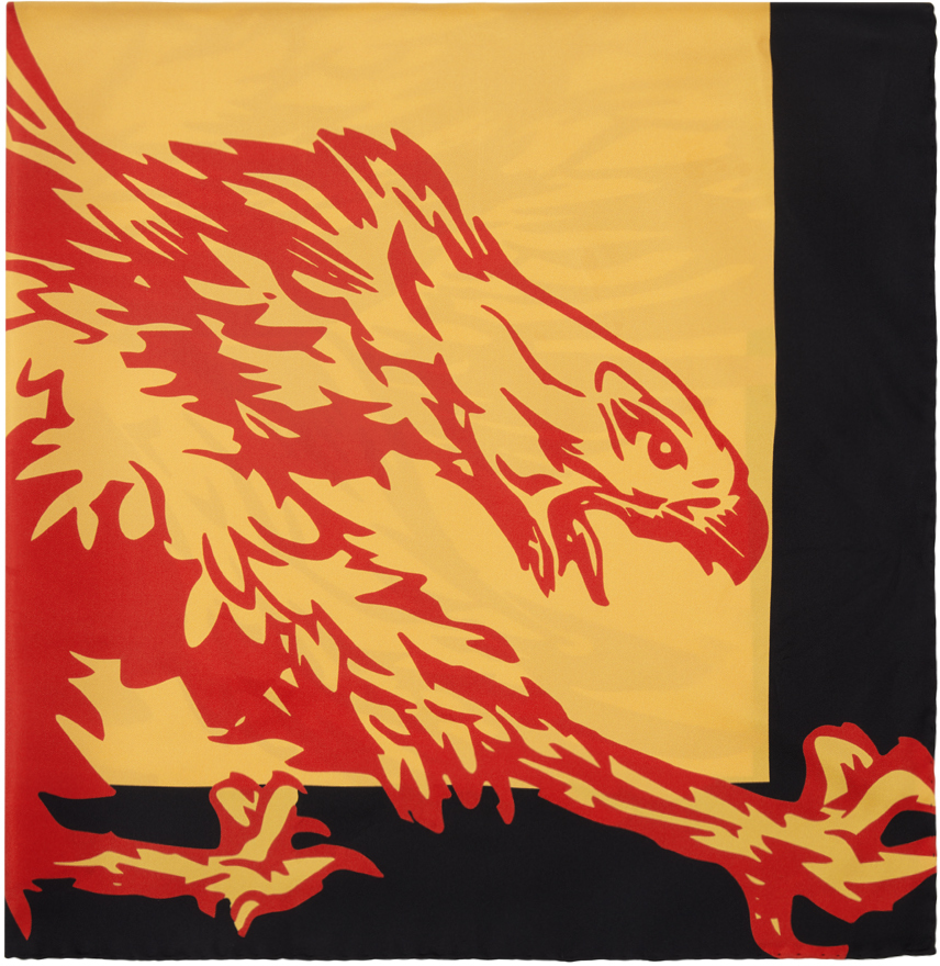 Lanvin Yellow Future Edition Printed Silk Eagle Scarf In Brown