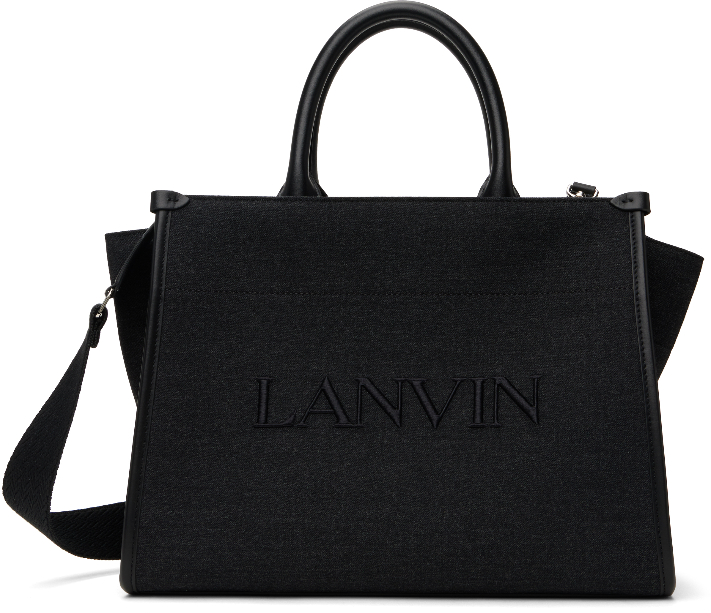 Lanvin Black Pm Strap Tote In 14 Dark Grey