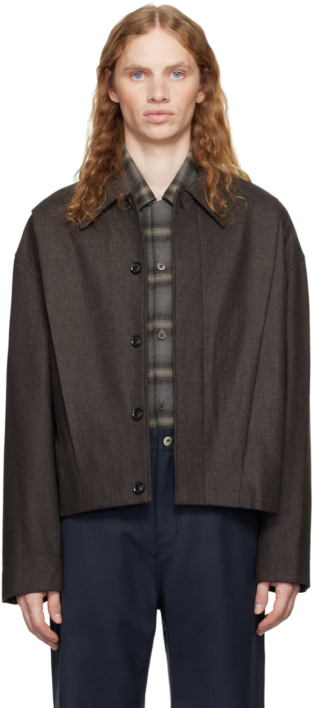 Brown Pleated Wool Jacket