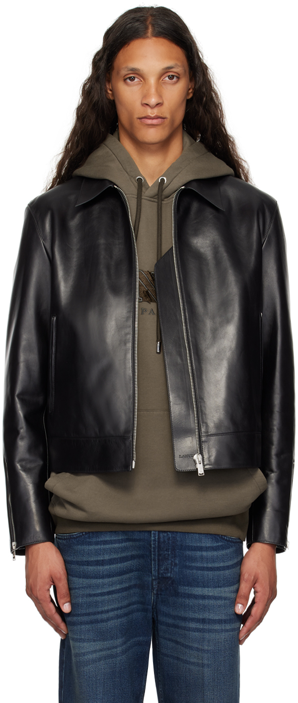 Shop Lanvin Black Zip Leather Jacket In 10 Black