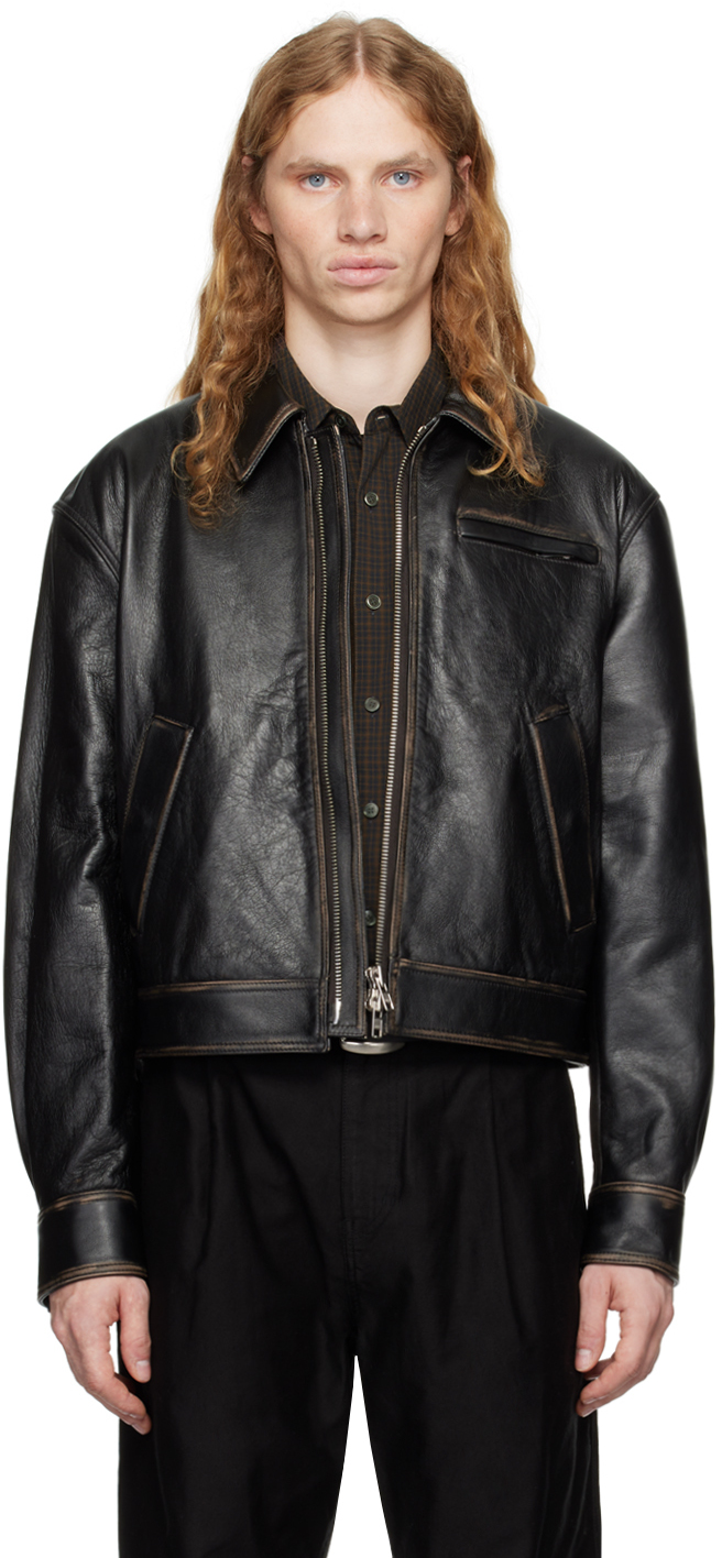 Brown Padded Shoulder Leather Jacket