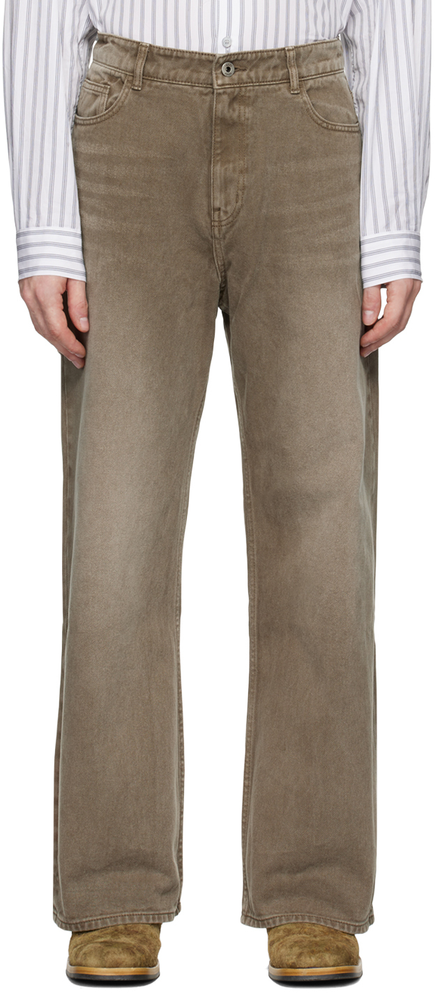 Taupe Wide-Leg Garment-Dyed Jeans