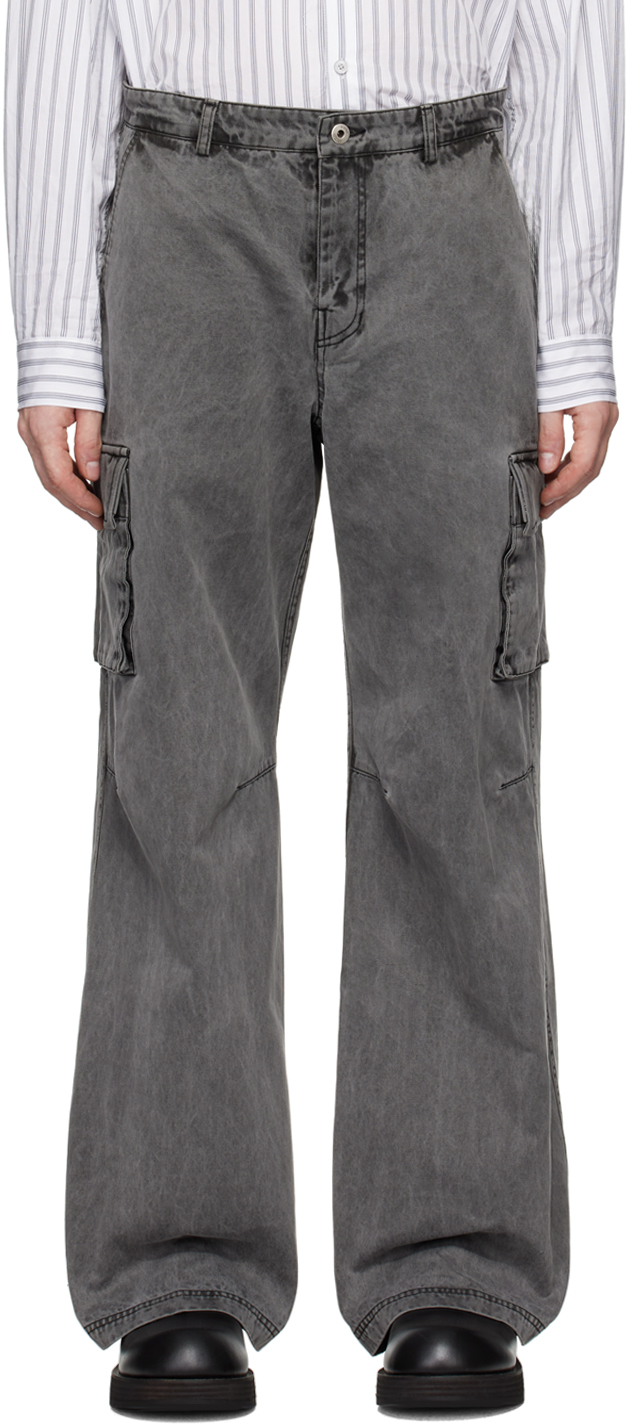 Gray Pigment Dying Cargo Pants