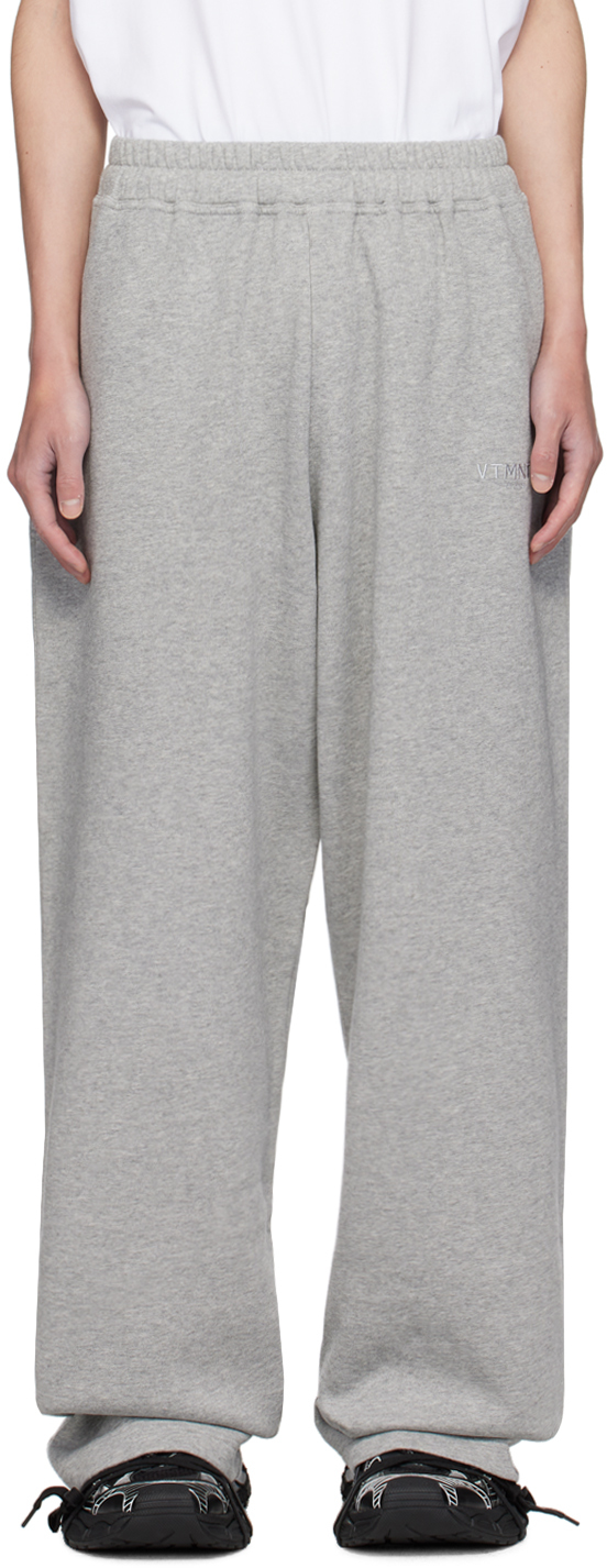 Shop Vtmnts Gray Embroidered Sweatpants In Grey Melange