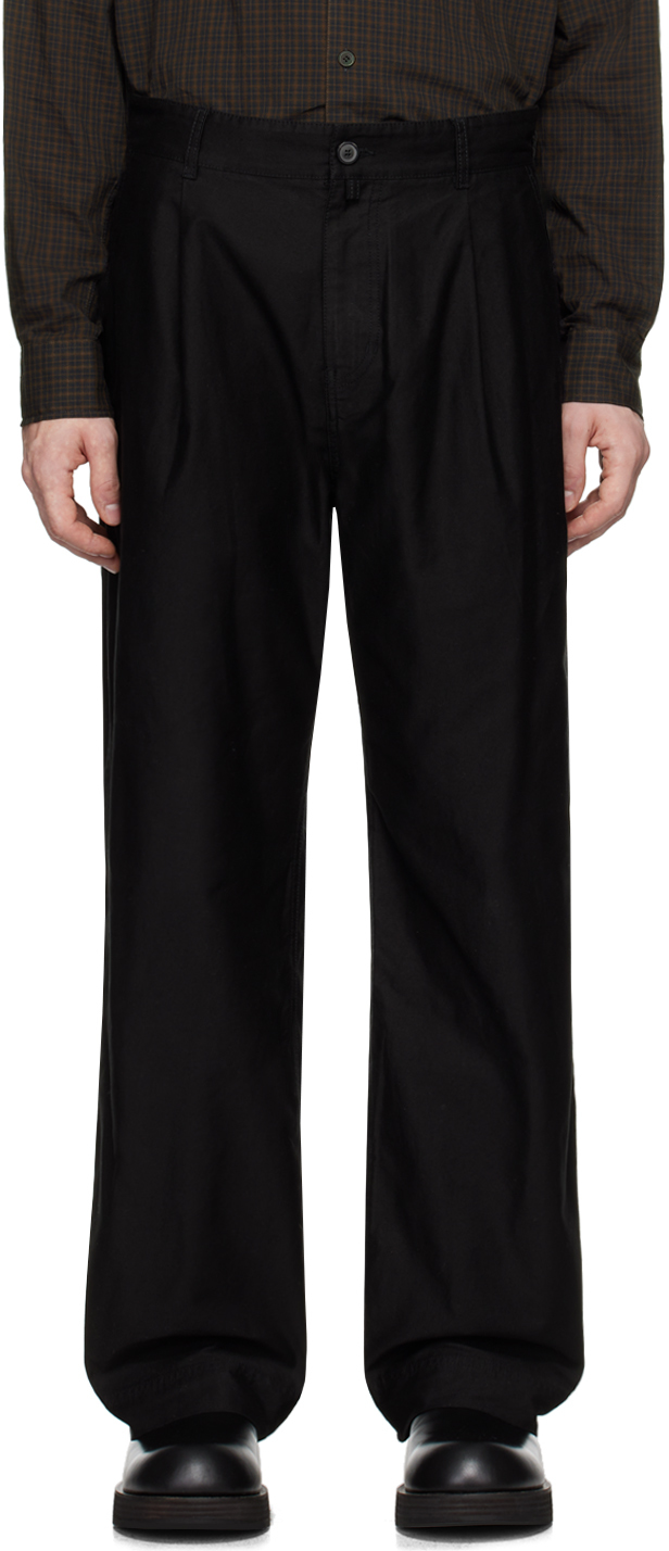 Black One-Tuck Chino Trousers