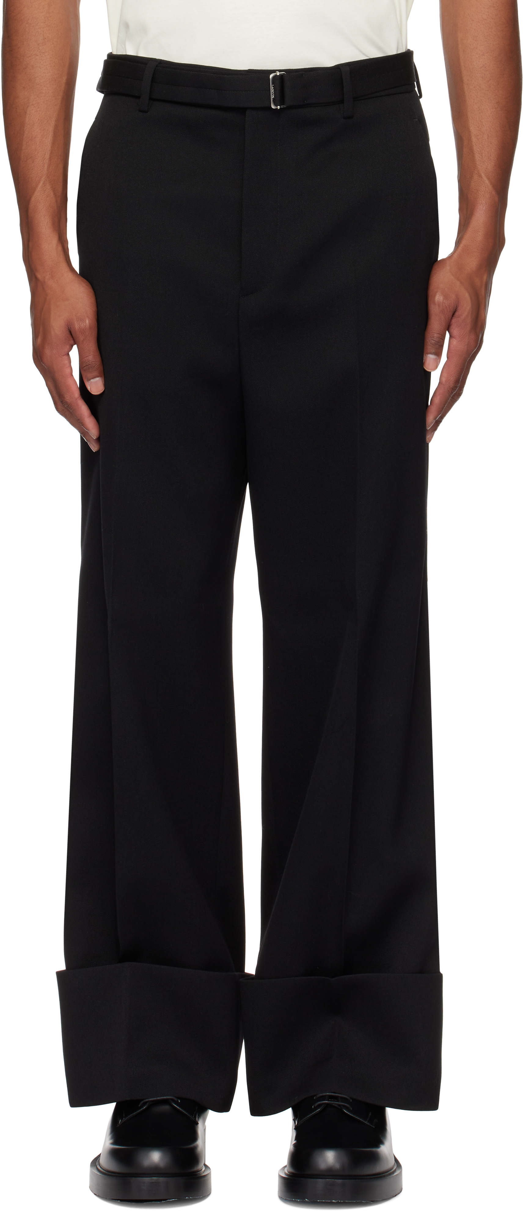 Black Wide-Leg Cuff Trousers