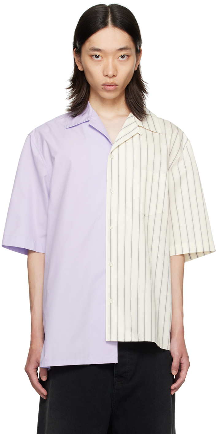 White & Purple Asymmetrical Striped Shirt