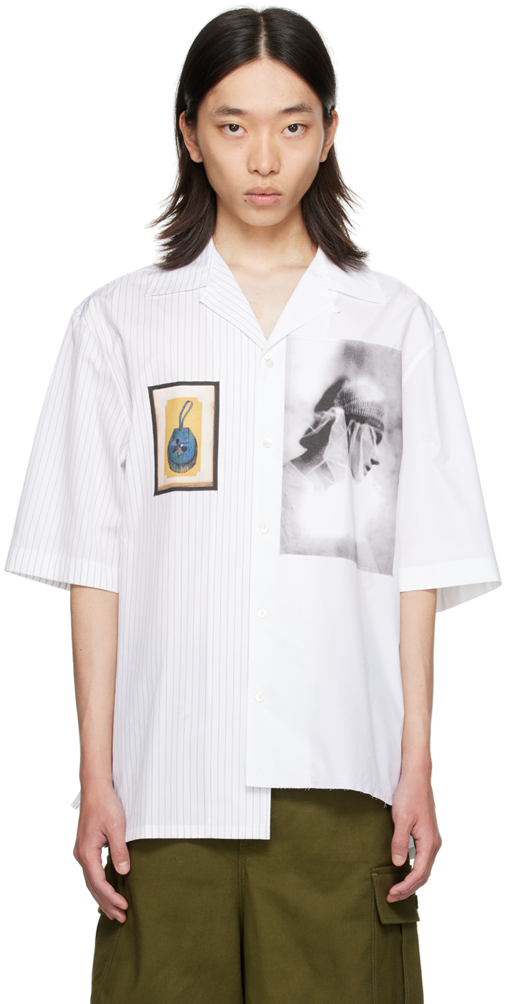 Shop Lanvin White Asymmetrical Archives Print Shirt In 0010 White/black