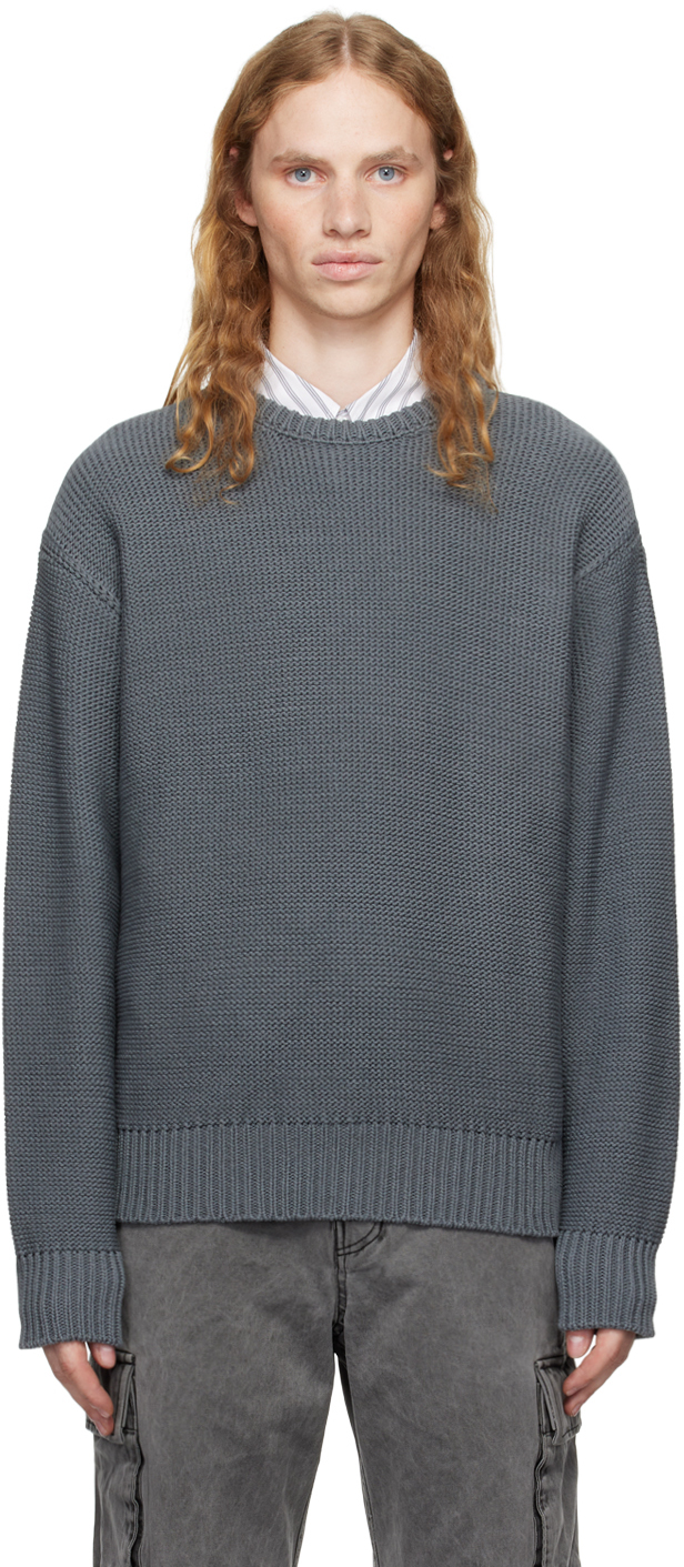 Gray Crochet Crewneck Sweater