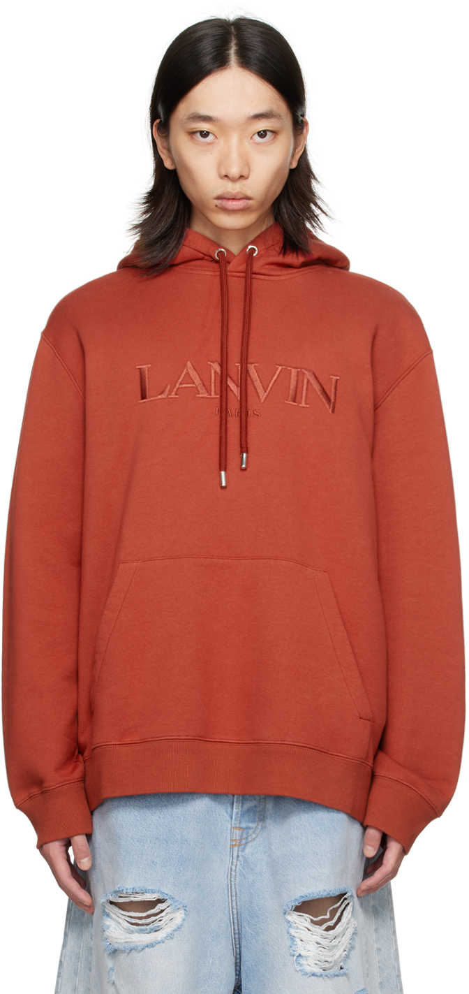 Shop Lanvin Red ' Paris' Embroidered Hoodie In 392 Turkish Red