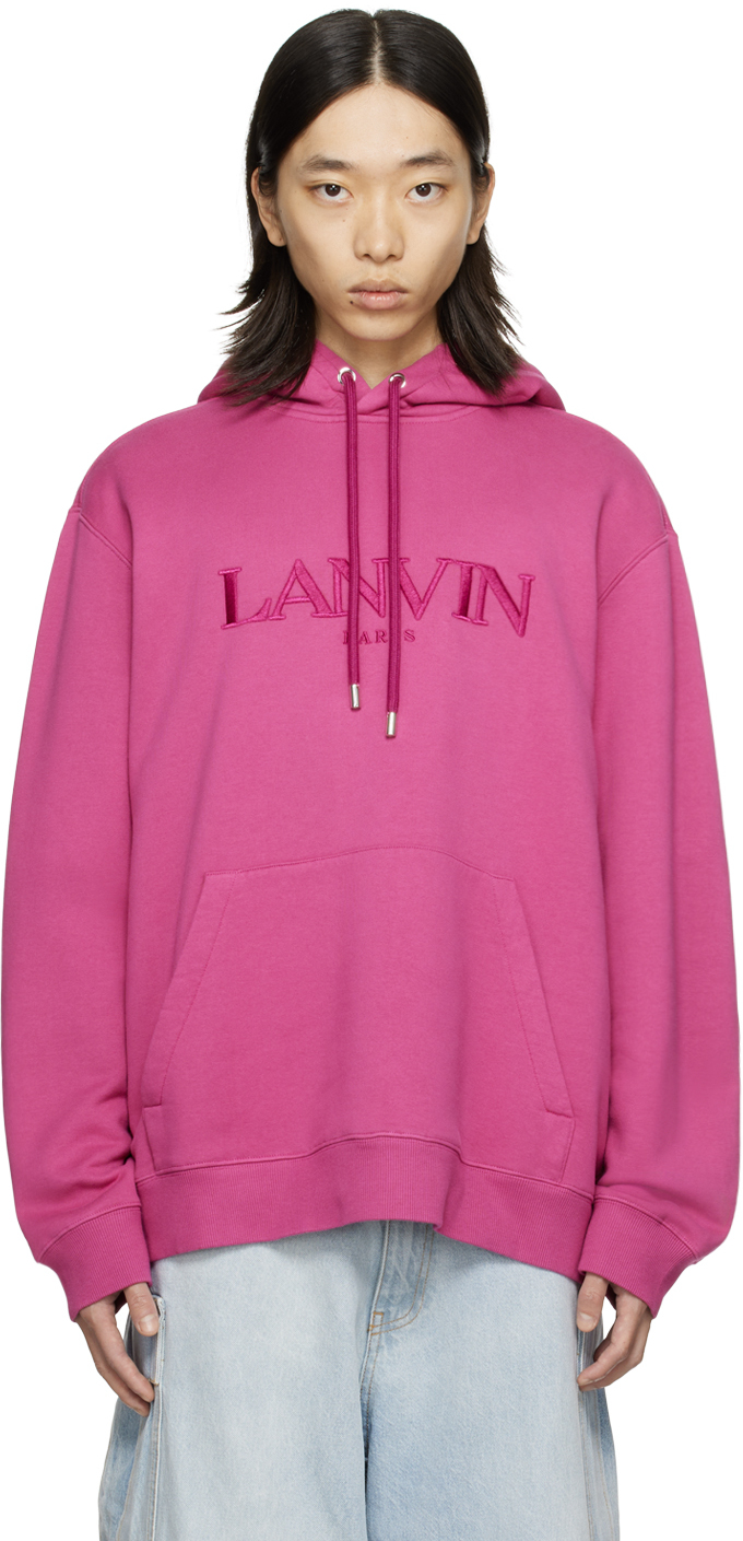 Shop Lanvin Pink ' Paris' Embroidered Hoodie In 59 Fuchsia