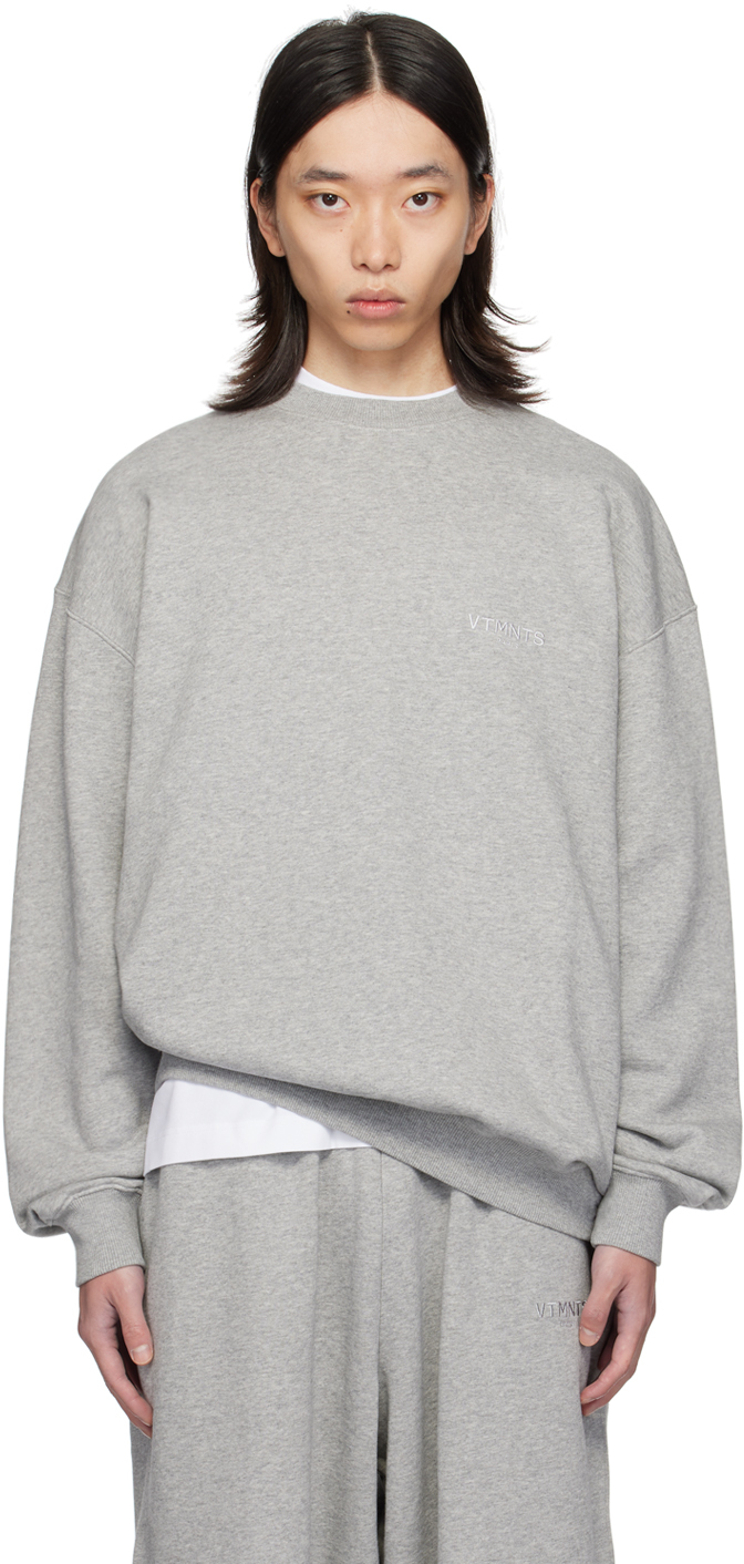 Shop Vtmnts Gray Embroidered Sweatshirt In Grey Melange