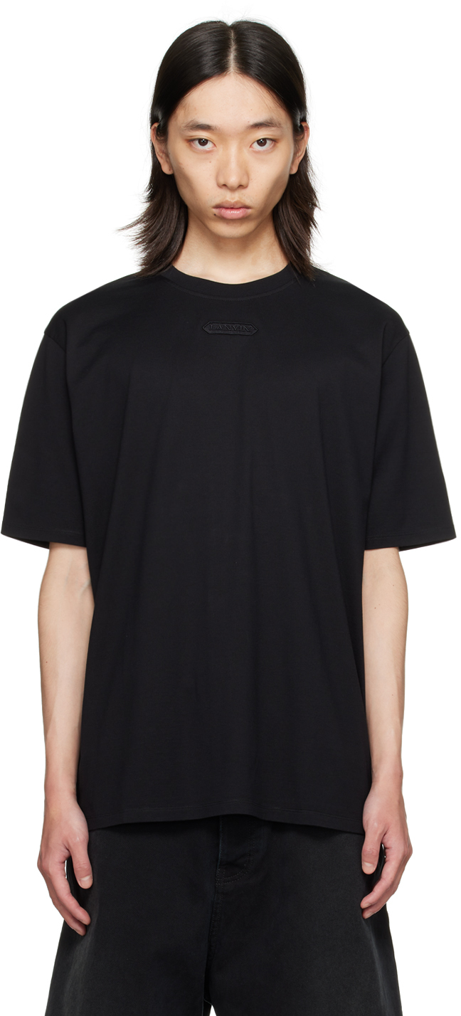 Shop Lanvin Black Logo Patch T-shirt In 10 Black