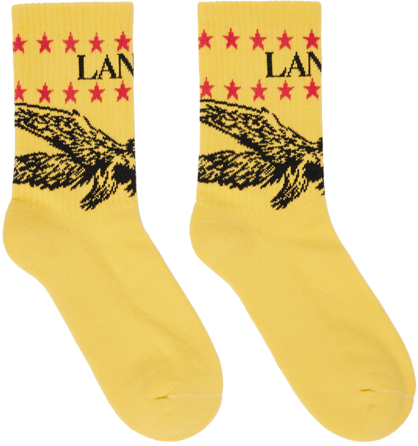 Shop Lanvin Yellow Future Edition Logo Eagle Socks In 8195 Corn/orange