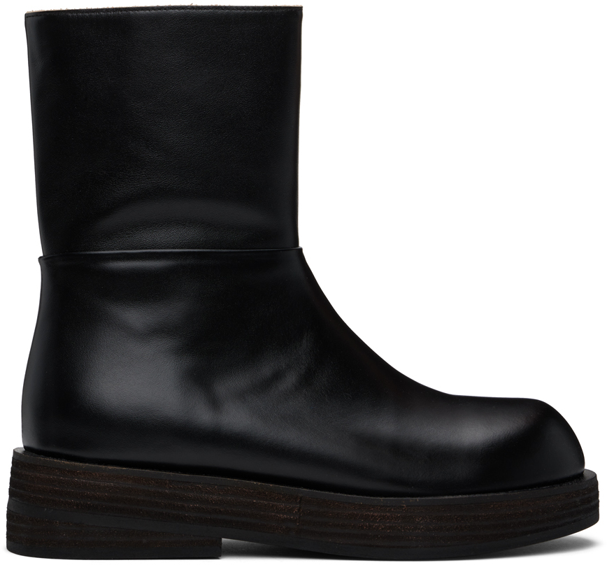 Black Round Toe Raw Cut Boots