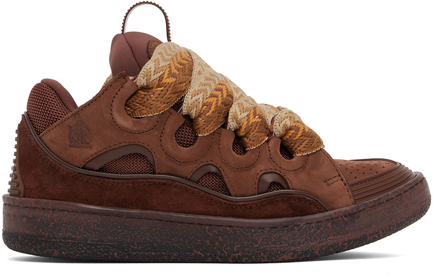 LANVIN BROWN LEATHER CURB SNEAKERS 