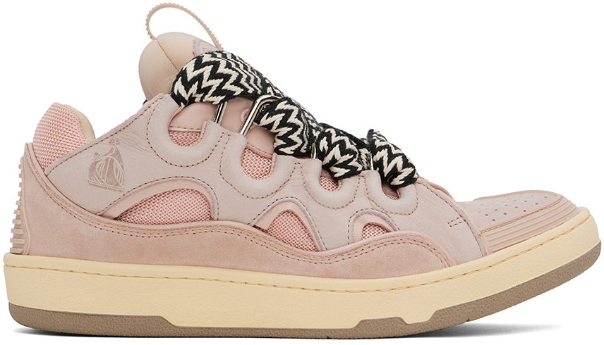 Shop Lanvin Pink Leather Curb Sneakers In 51 Pale Pink