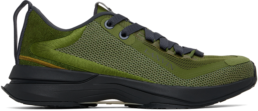 Shop Lanvin Khaki L-i Mesh Sneakers In 4440 Dark Green/gree