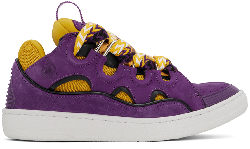 Purple & Yellow Leather Curb Sneakers
