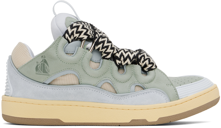 Blue & Green Leather Curb Sneakers by Lanvin on Sale