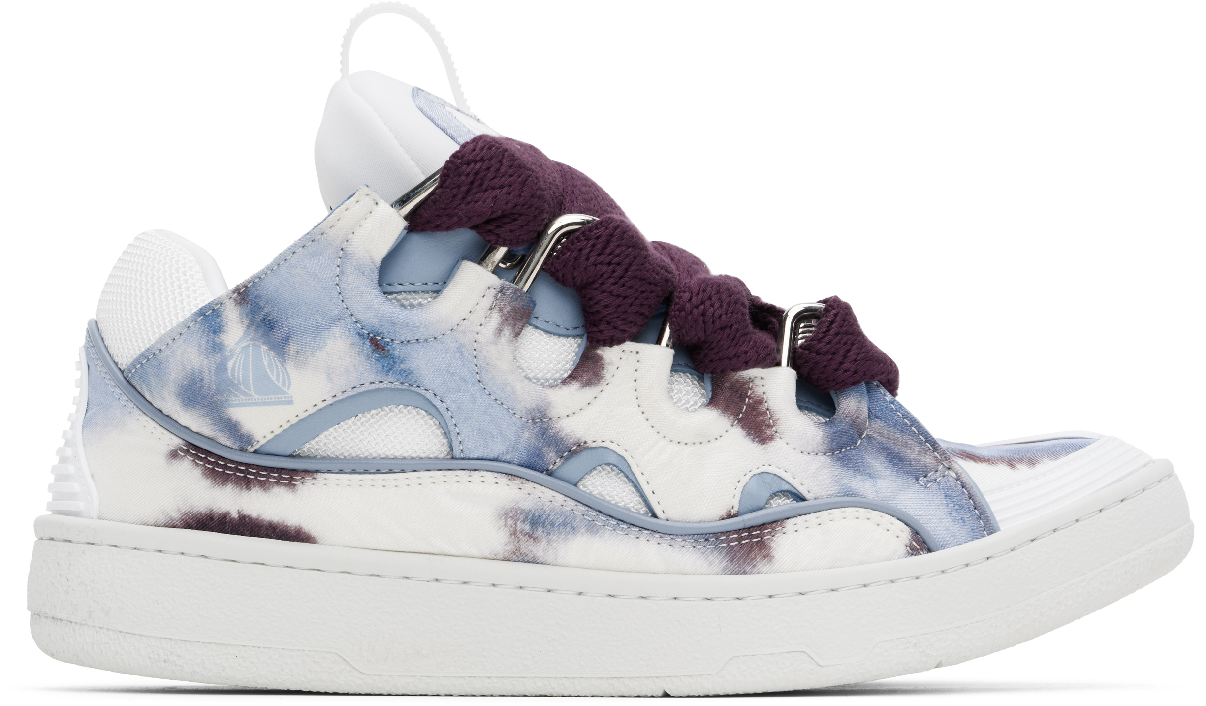 Shop Lanvin White & Blue Curb Sneakers In 3999 Burgundy/