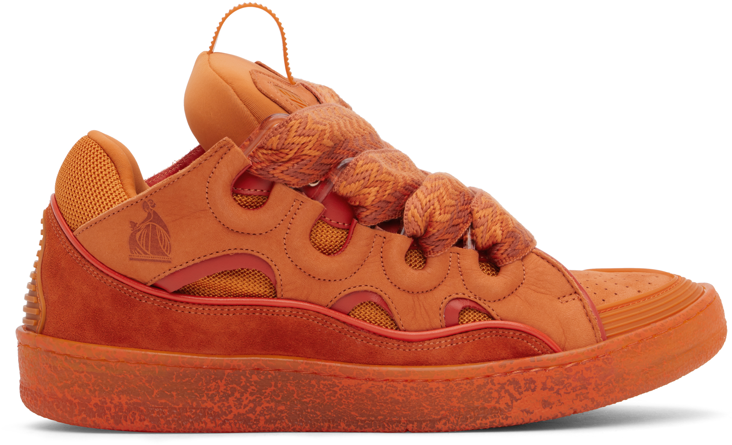 Shop Lanvin Orange Leather Curb Sneakers In 952 Strong Orange