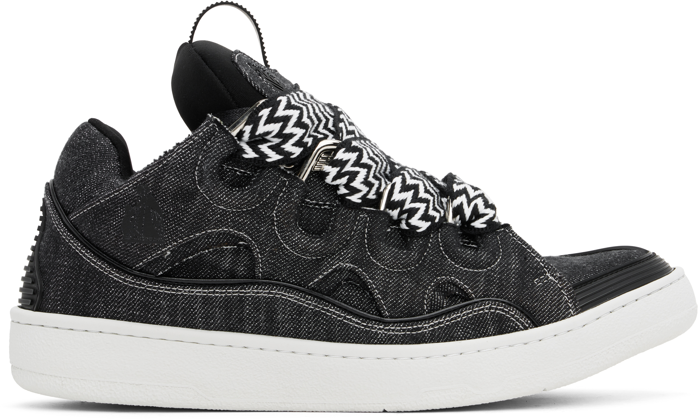 Shop Lanvin Black Curb Denim Sneakers In 10 Black