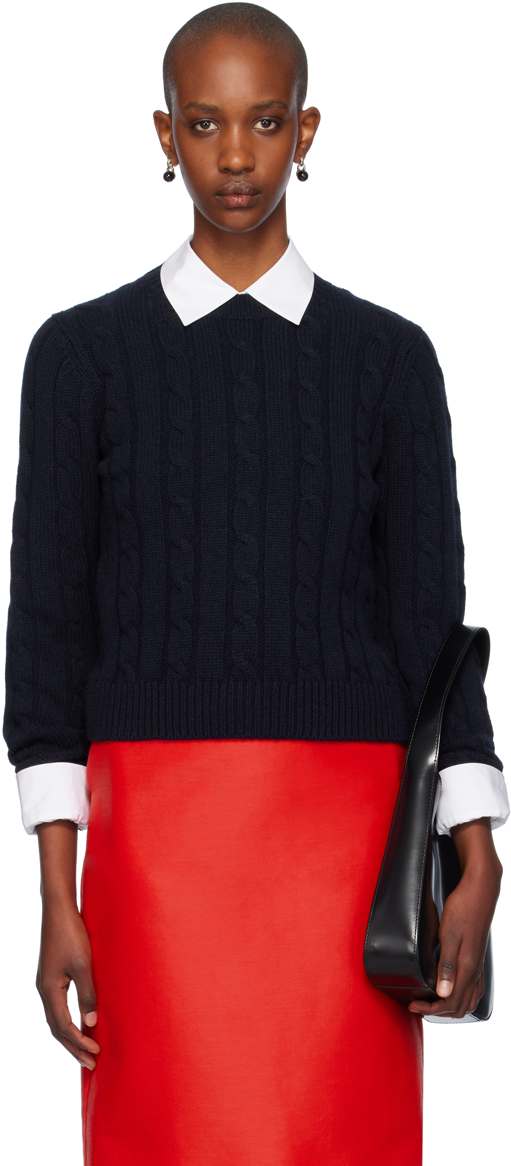 Shop And-daughter Navy Carrow Cable Crewneck Sweater