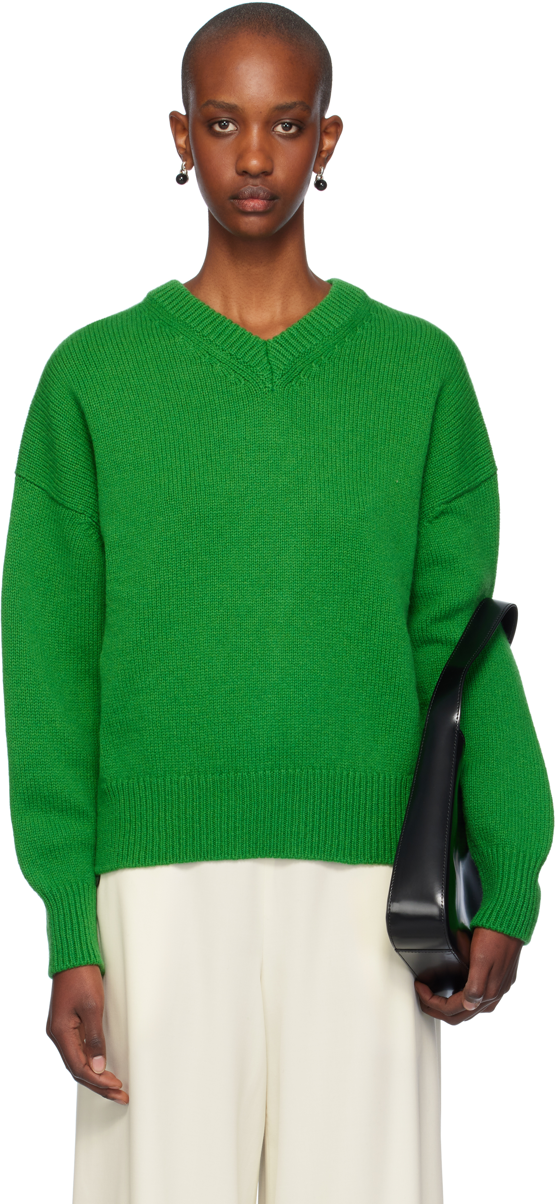 Daughter &Daughter Green Balla Slouch V-Neck Sweater