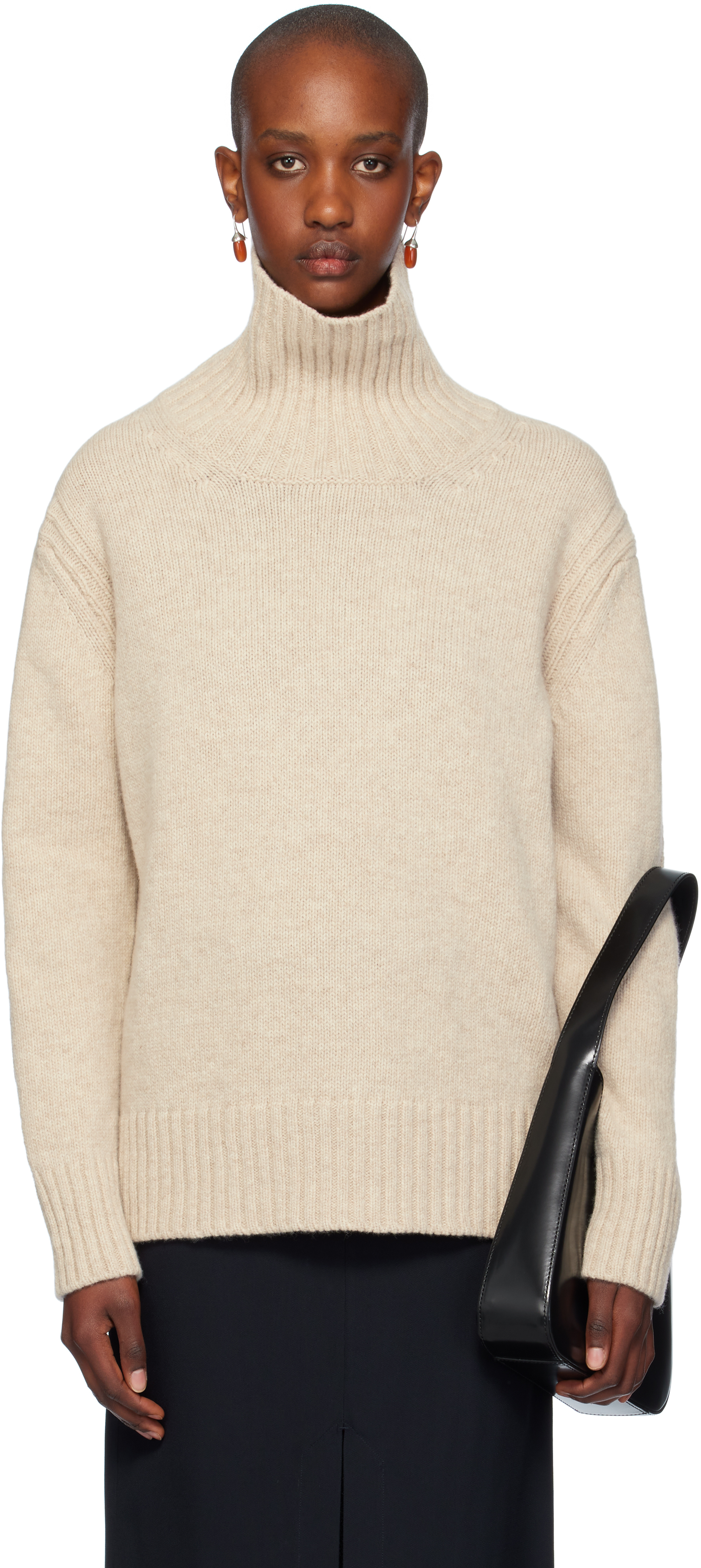 Shop And-daughter Beige Fintra Tunic Turtleneck In Linen