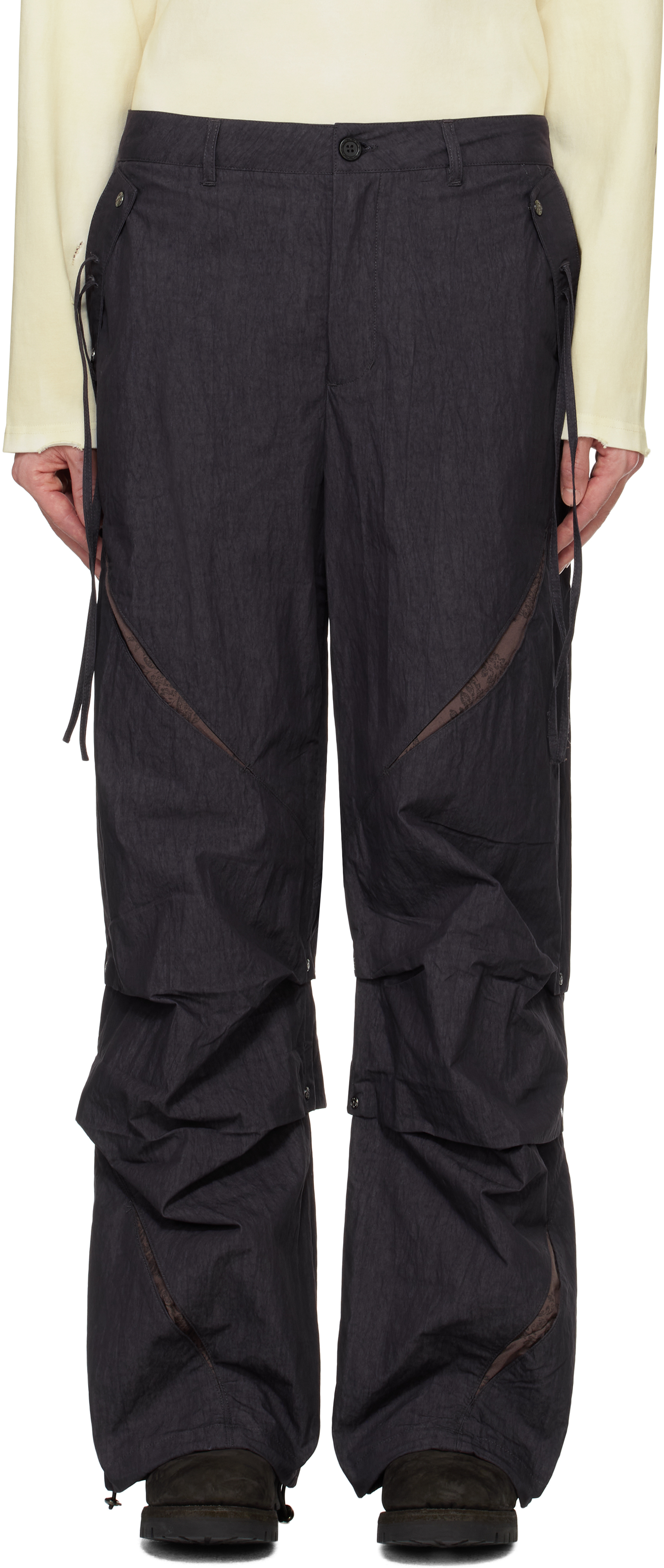 Shop Professor.e Gray Parachute Worker Trousers In Black