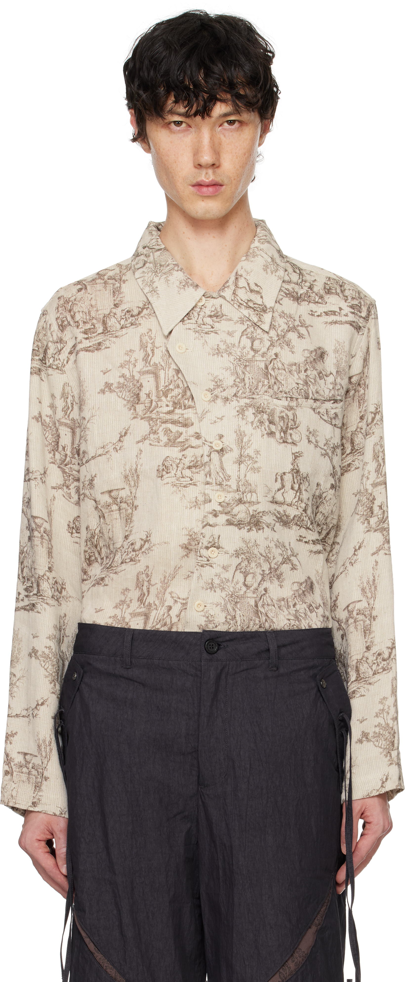 Shop Professor.e Beige Seasonal Print Shirt