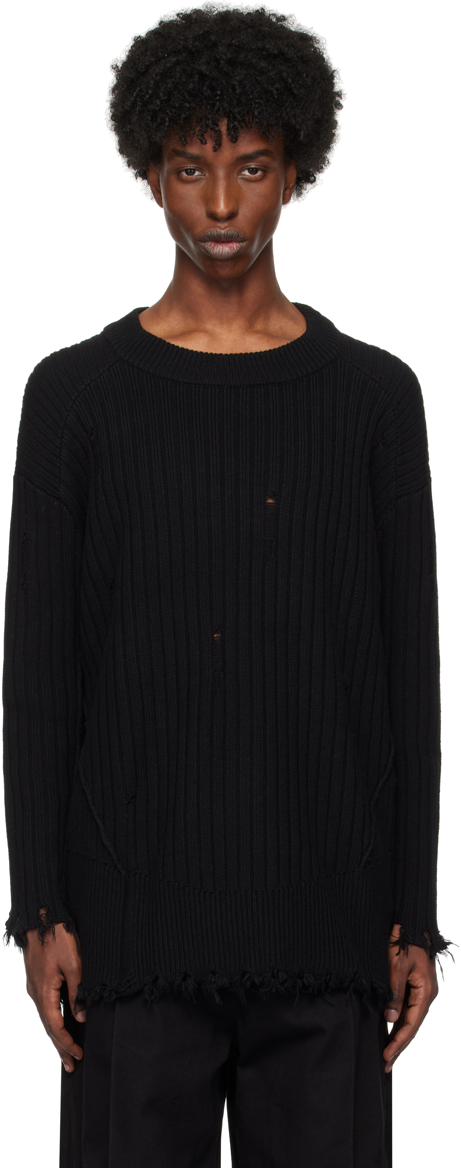 Shop Professor.e Black Destroyed Knit Sweater