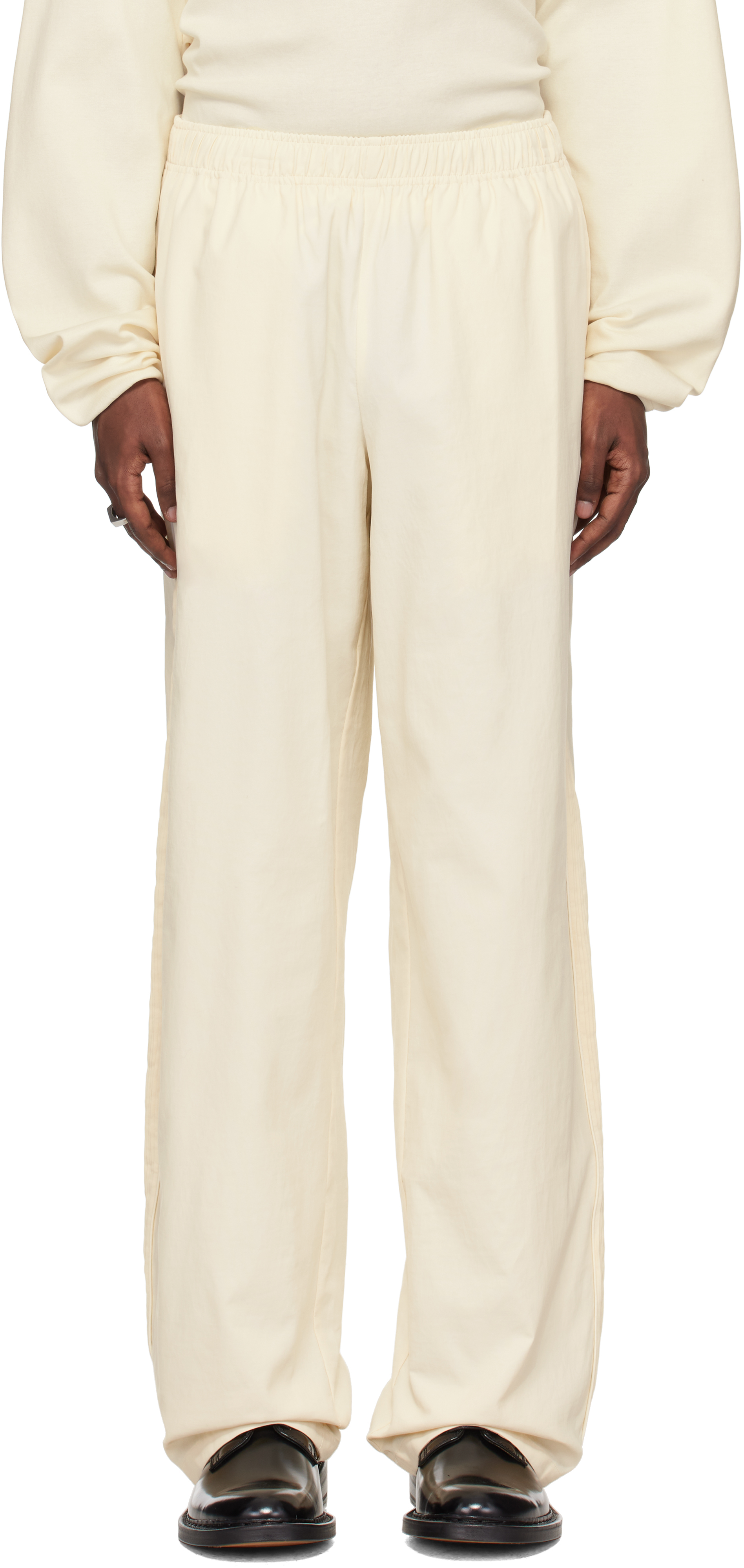 Shop Galilee-by-sea Off-white Evening Track Pants