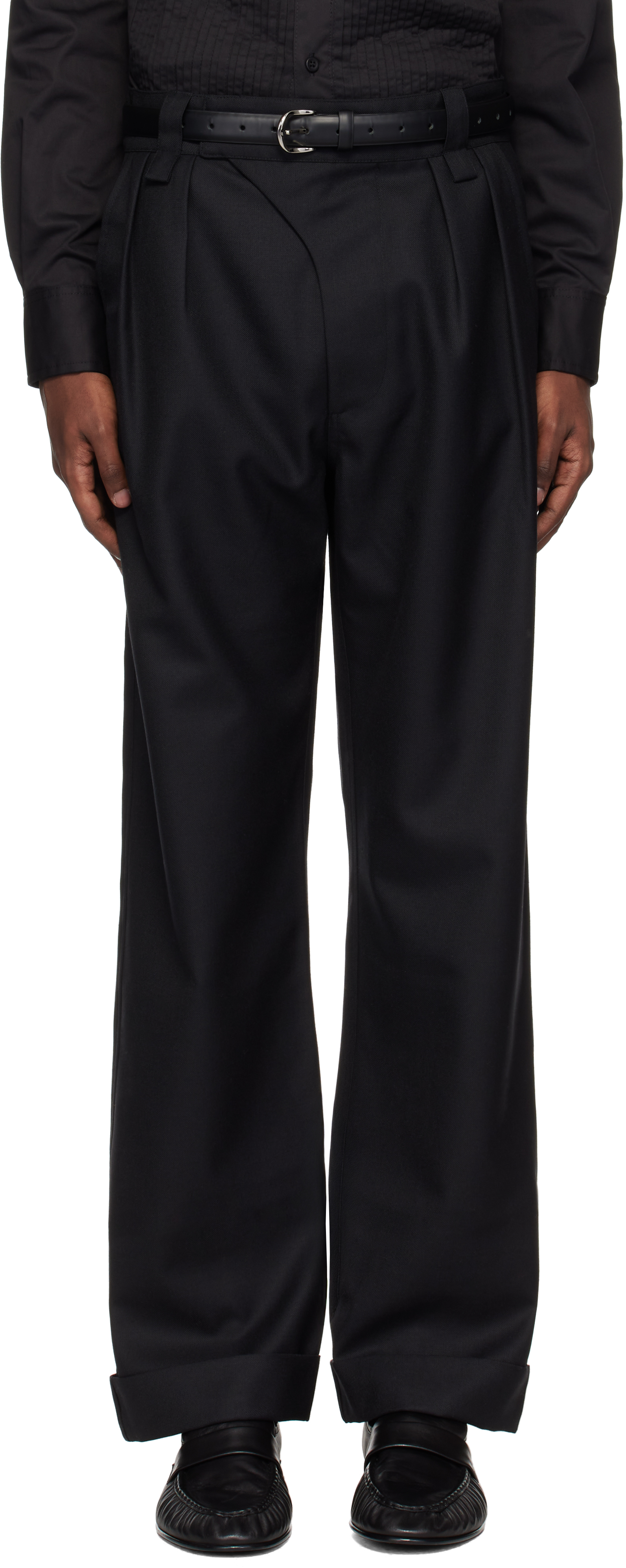 Shop Galilee-by-sea Black Classic Turn Up Trousers