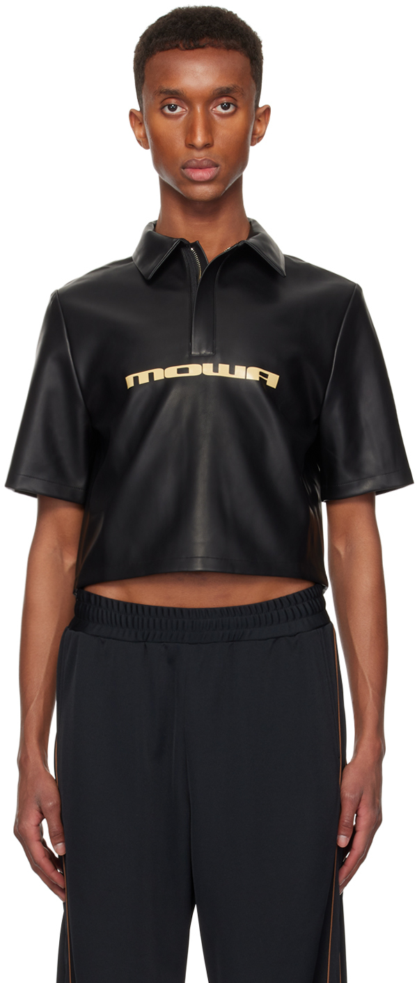 Black Moto Faux-Leather Polo