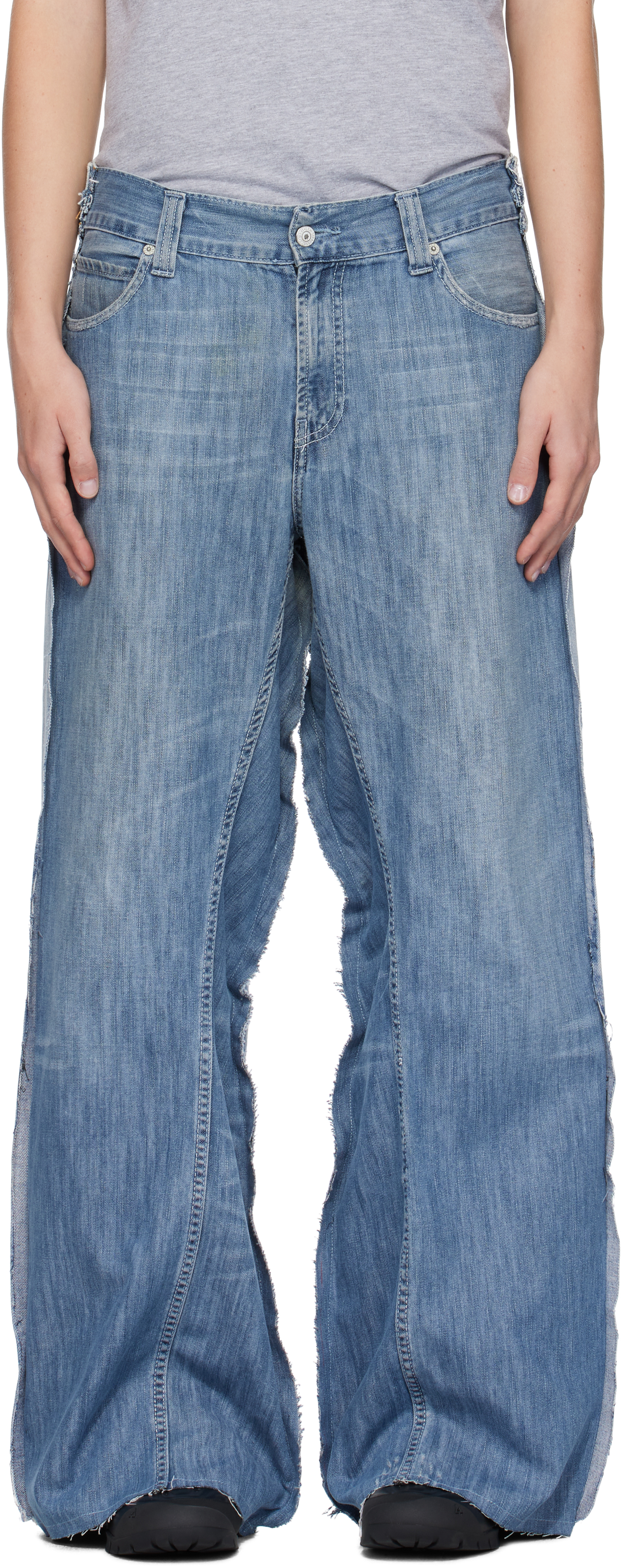 Shop Prototypes Blue Outline Jeans In Denim Blue