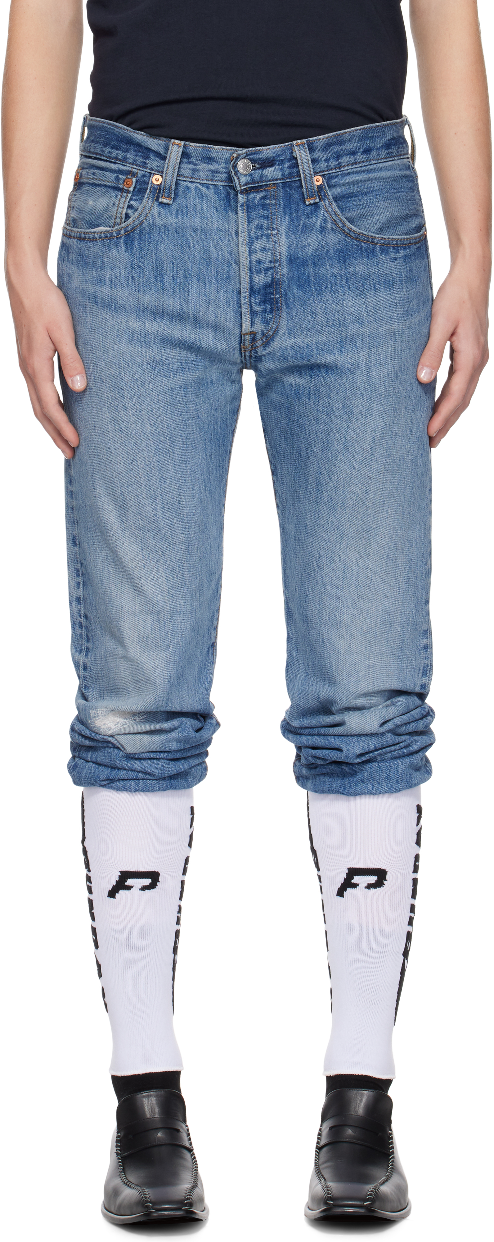 Blue & White Sock Stirrup Jeans